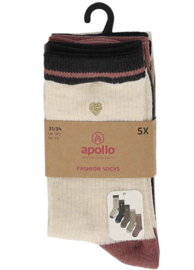 Apollo - Sokken - Hartjes - Rib - Multi Colour - 5-pack