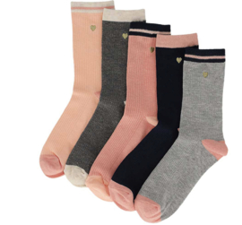 Apollo - Sokken - Hartjes - Rib - Multi Colour - 5-pack