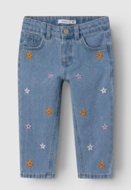 Name It - Broek - Light - Blue - Denim - Embroidery - Bloemetjes