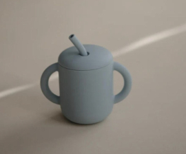 Mushie - Siliconen - Oefenbeker - Rietje - Powder - Blue