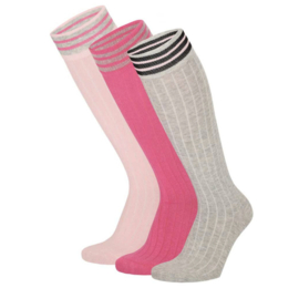 Apollo - Meiden - Kniesokken - Roze - Gestreept - 3-pack