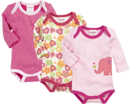 Playshoes - Rompers - Roze - Wit - 3 stuks - Baby - Girls