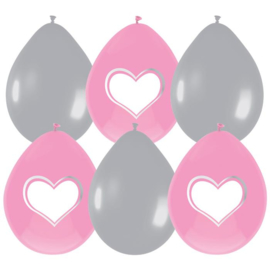 Ballonnen  - Baby - Meisje - Beschrijfbaar  - 30cm - 6st - Hartjes - Roze