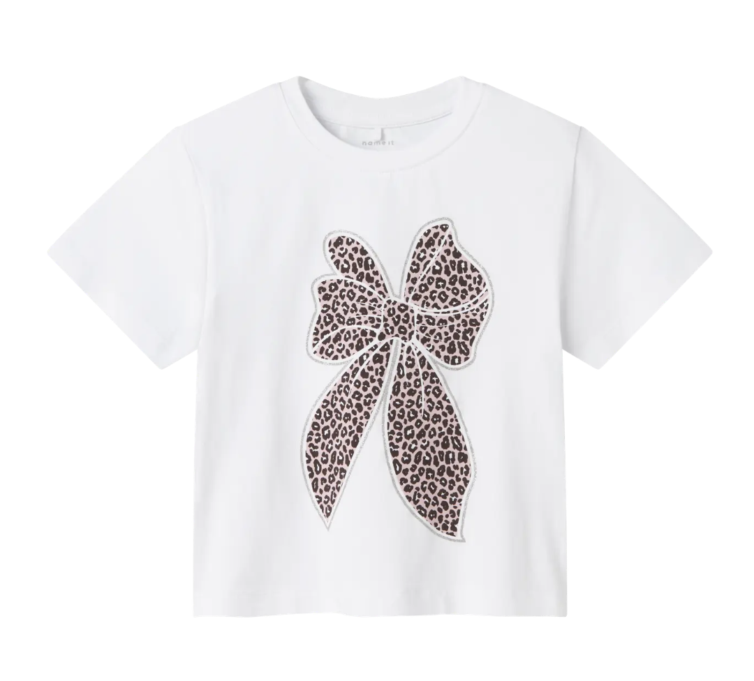 Name It - T-shirt - Leoanja - Strikjes - Wit - Bright White