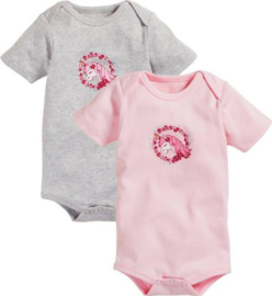 Playshoes - Rompers - 2 Stuks - Korte - Mouw - Unicorn - Roze - Grijs 