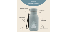Trixie - Drinkfles - Mr. Shark - Haai - RVS waterfles - Lekvrij - 350ml - Blauw