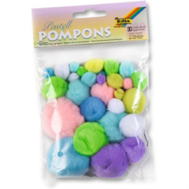 Pompons, 30 stuks pastel kleuren