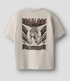 Name It - T-shirt - NKFBeoa - Backprint - Fearless - Pumice Stone