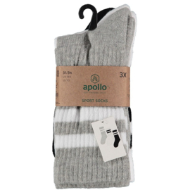 Apollo - Sport - Sokken - 3-pack - Grijs - Wit - Zwart