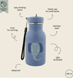 Trixie - Drinkfles - Mrs. Elephant - Olifant - RVS waterfles - Lekvrij - 350ml - Blauw