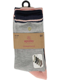Apollo - Sokken - Hartjes - Rib - Multi Colour - 5-pack