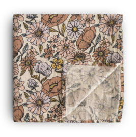 Mushie - Inbakerdoek - Mousseline - Retro Flowers - 120x120 cm