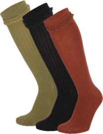 Apollo - Meiden - Kniesokken - Ruffle - Rib - Patroon - 3-pack - Maat 23/26