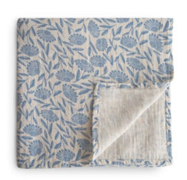 Mushie - Inbakerdoek - Mousseline - Blue Flowers - 120x120 cm