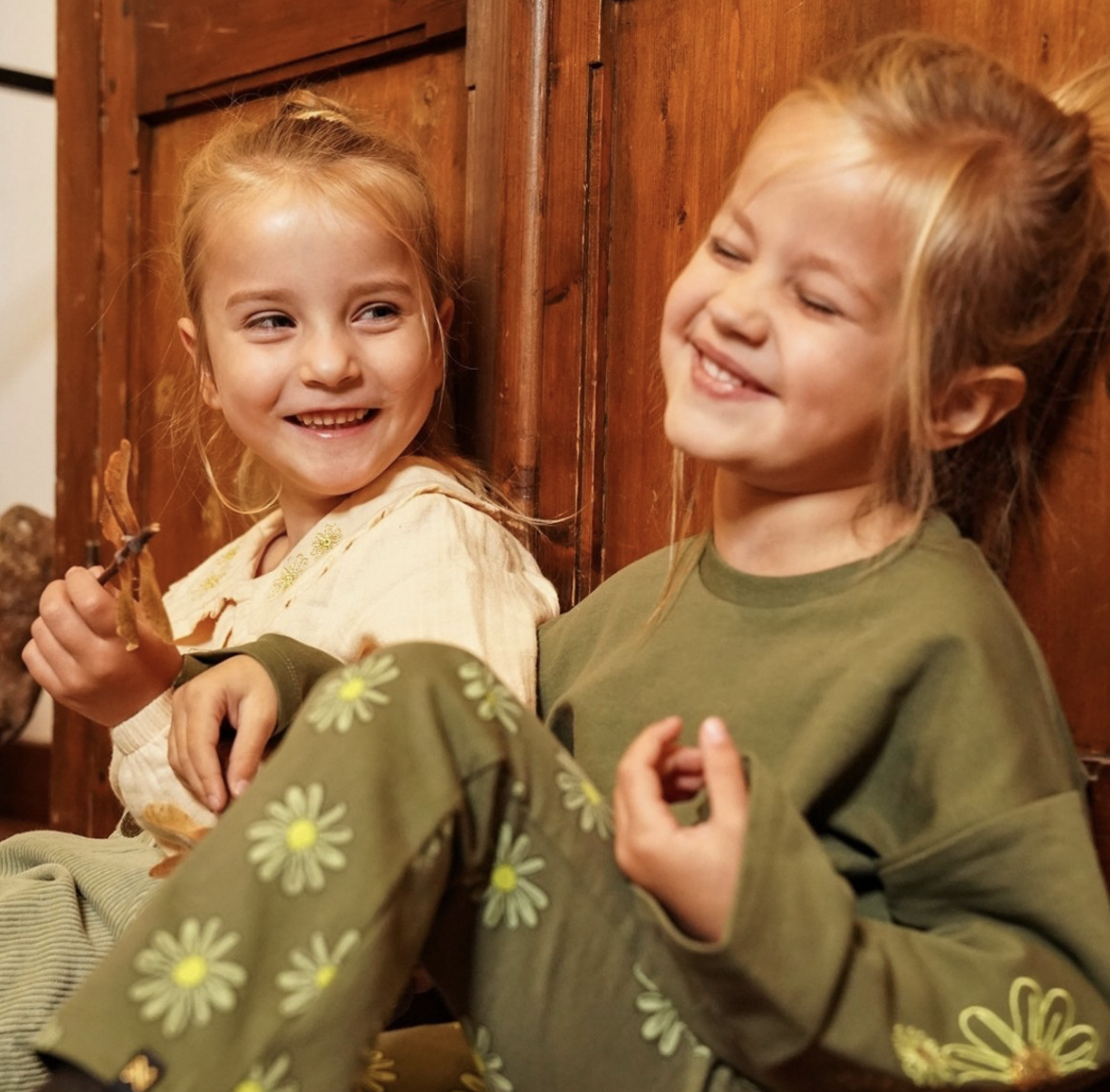 Koko Noko - Flared - Broek - Army Green - Bloemetjes