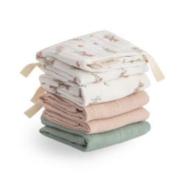 Mushie - Washandjes - Mousseline - Pink Flowers - 5 Stuks