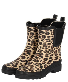 XQ Footwear - Regenlaarzen - Rubber laarzen - Dames - Festival - Panterprint - Laag model - Rubber - Beige - Zwart 