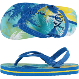 XQ Footwear - Jongens - Slippers - Palmboom - Blauw - Geel