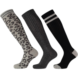 Apollo - Kniesokken - Girls - 3-pack - Panter - Grijs - Glitter