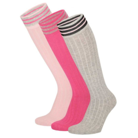 Apollo - Kniesokken - Girls - 3-pack - Grijs - Roze - Lichtroze