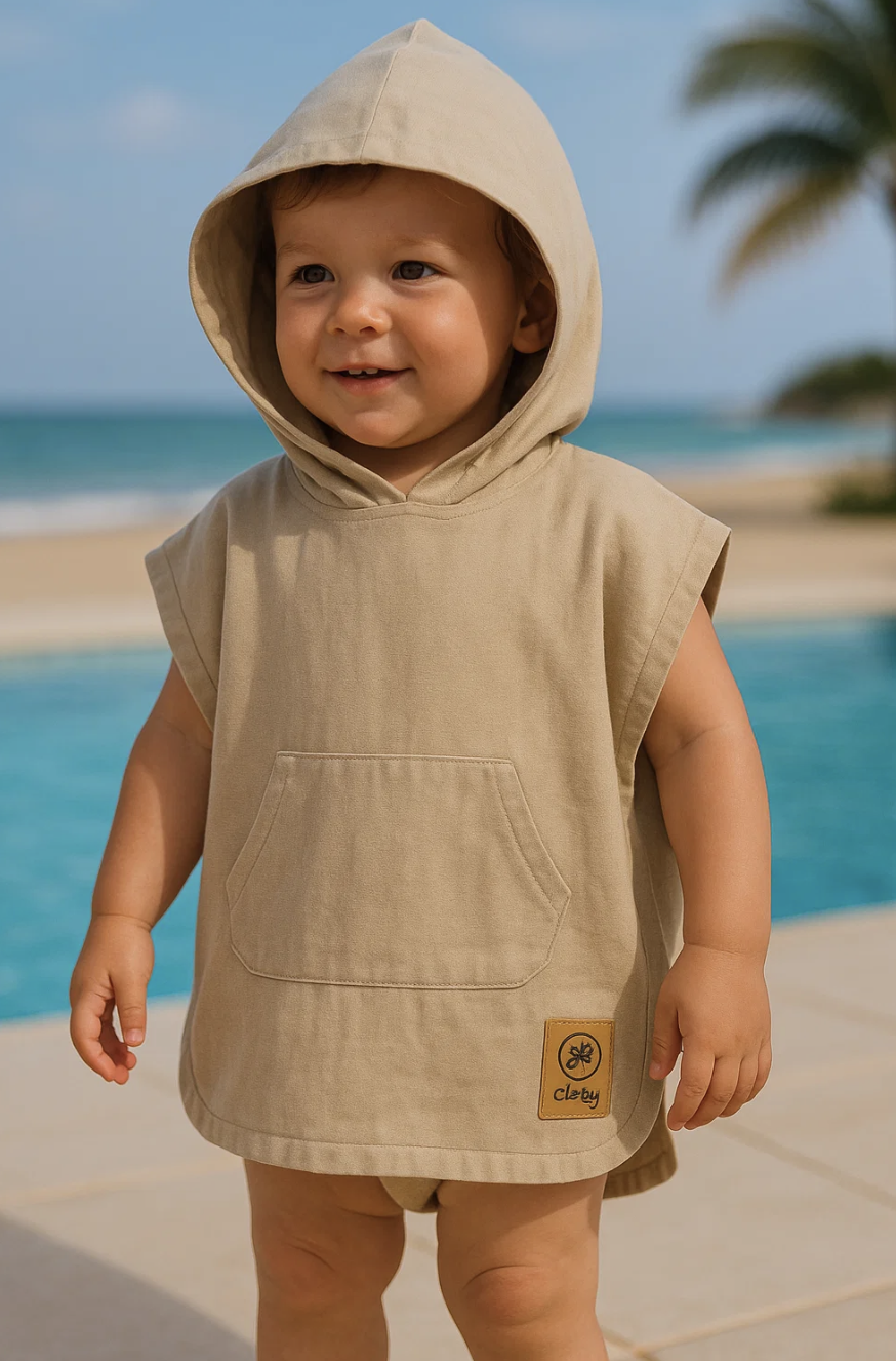 Cloby - Poncho Sand – Unisex Strandponcho - Bamboe - Katoen - Zandkleurig - Sneldrogend - Duurzaam