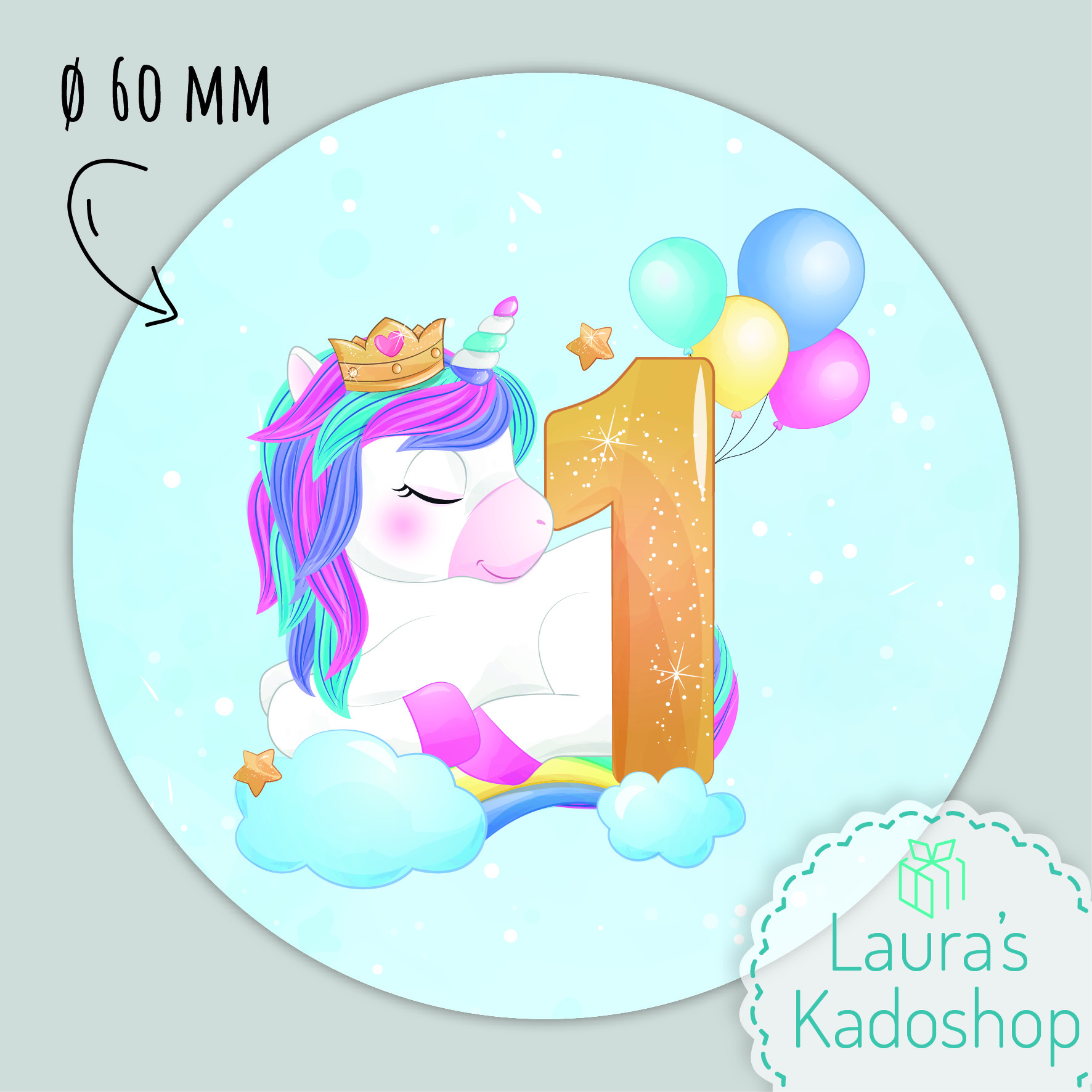 Sticker Unicorn [blauw] (12 per vel)