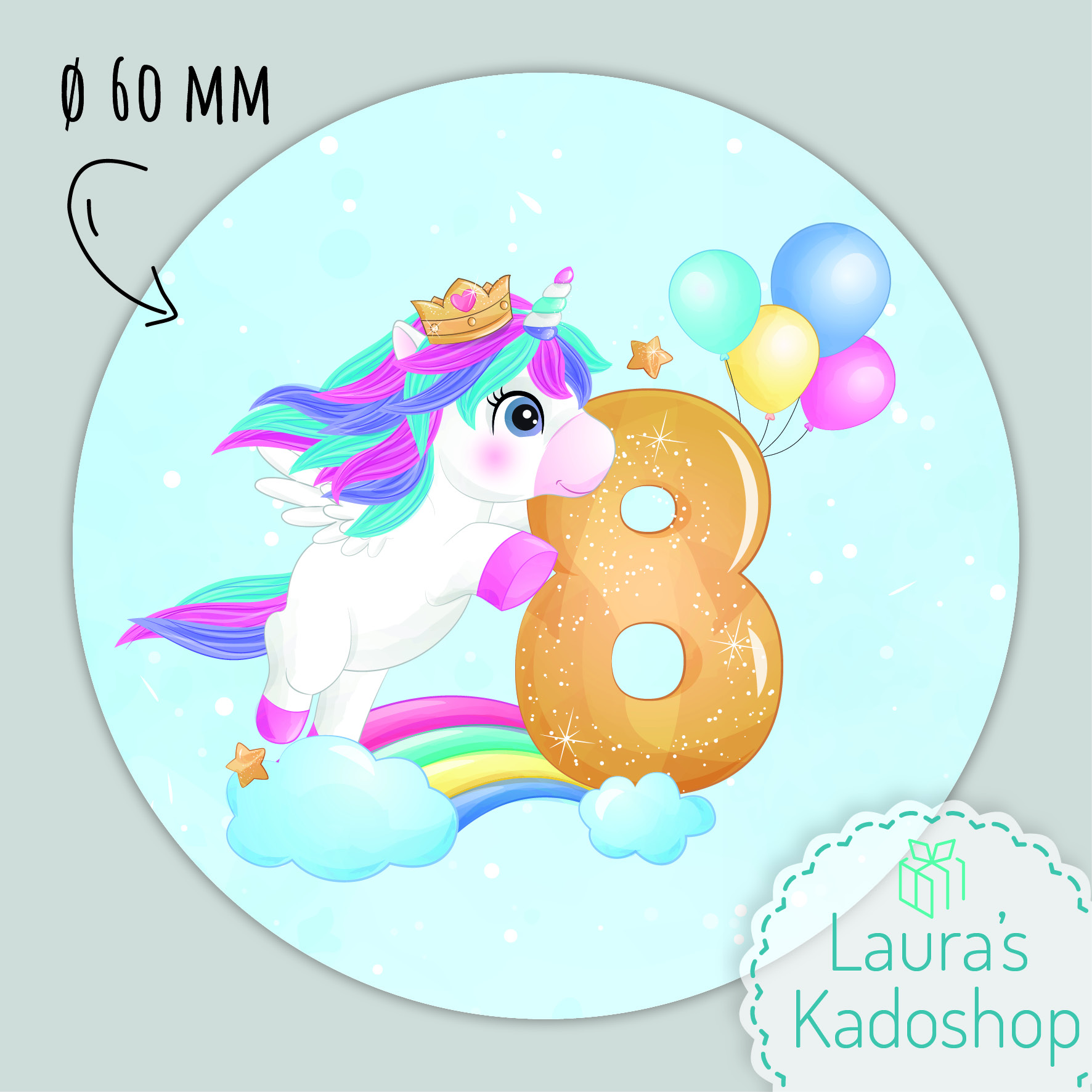 Sticker Unicorn [blauw] (12 per vel)