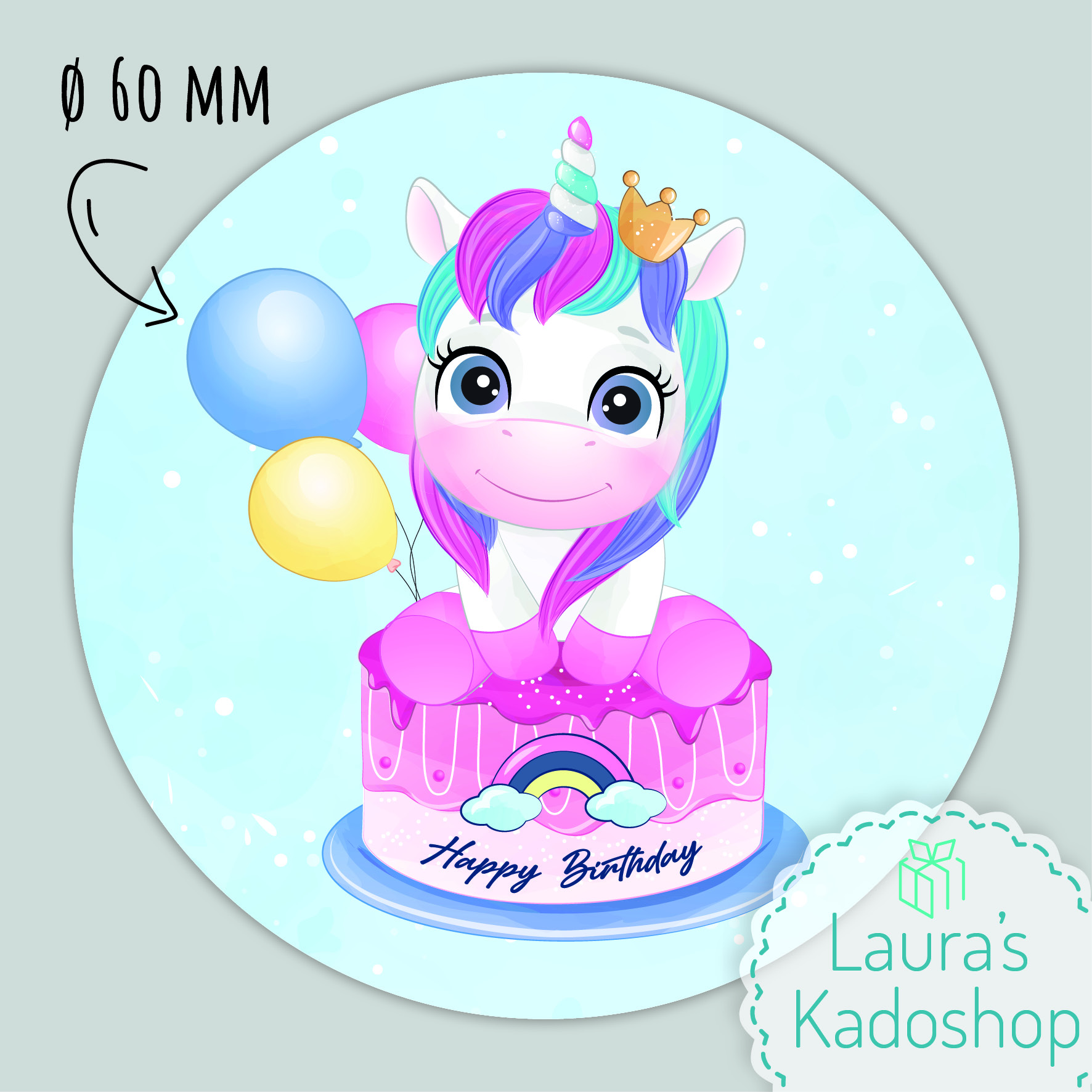 Sticker Unicorn [blauw] (12 per vel)