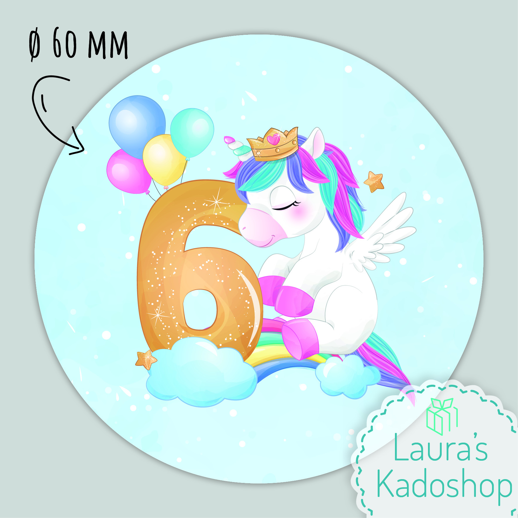Sticker Unicorn [blauw] (12 per vel)