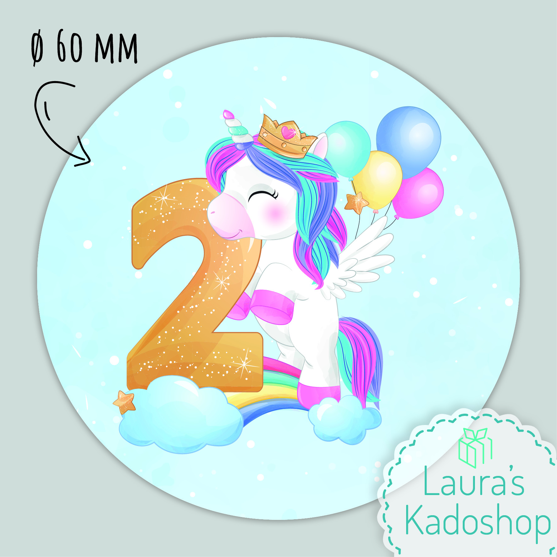 Sticker Unicorn [blauw] (12 per vel)
