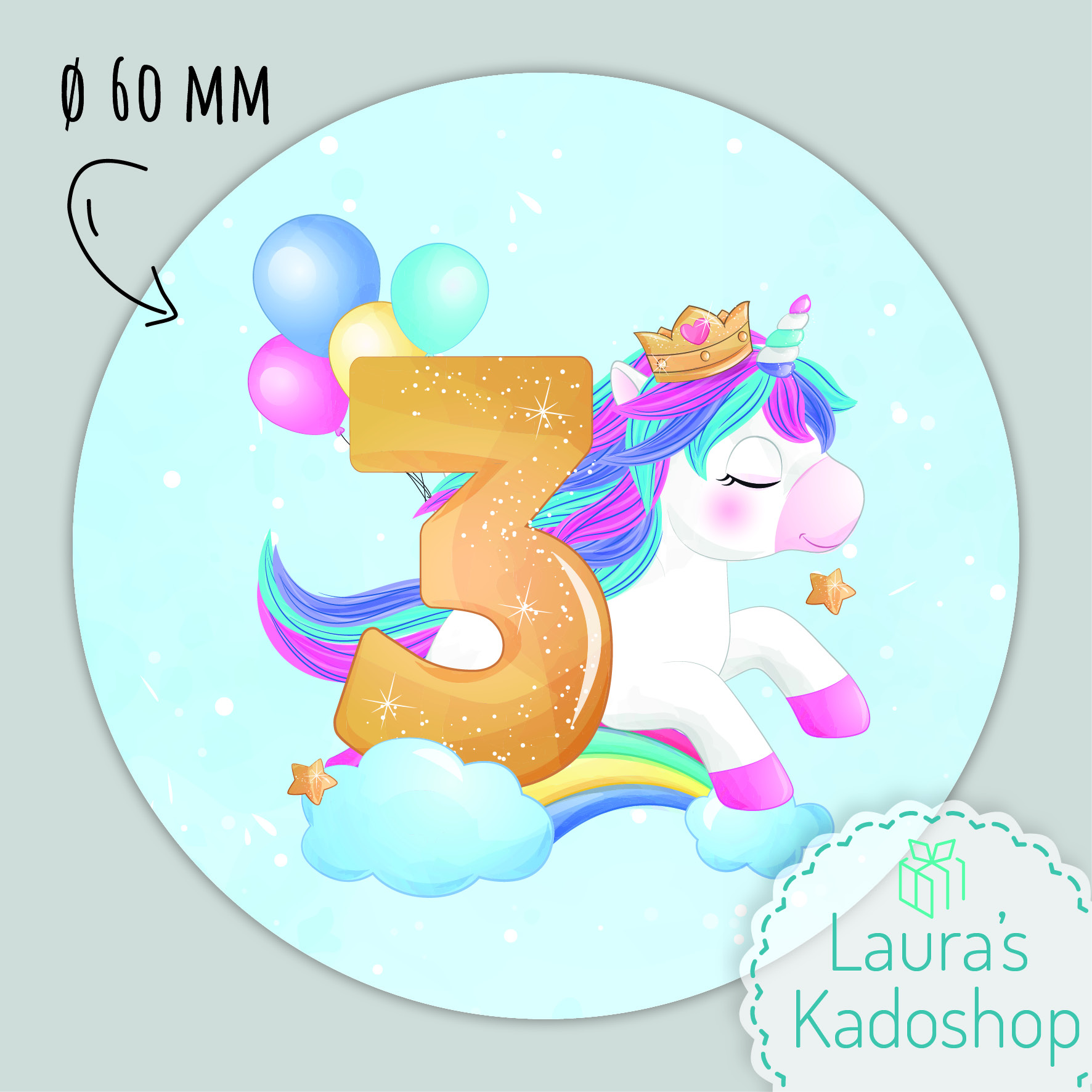 Sticker Unicorn [blauw] (12 per vel)