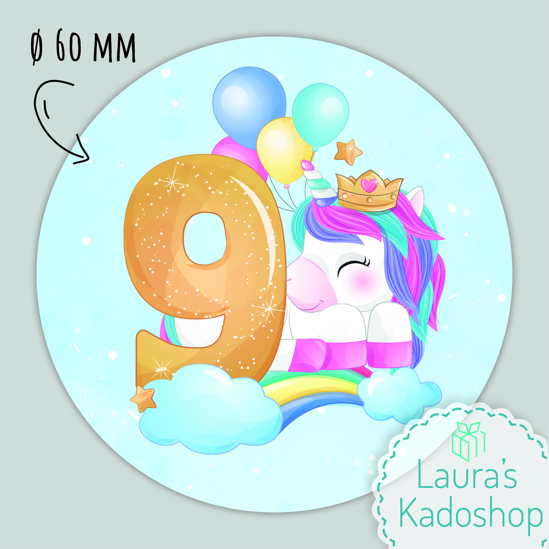 Sticker Unicorn [blauw] (12 per vel)