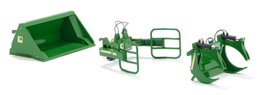 Wiking 77381 - John Deere kleur Frontladerset A : Bak, Balen- & Bomenklem (1:32)