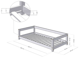 Laag bed met hekje 80 x 160 cm - 140 x 200 cm