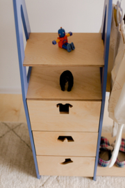 Montessori kledingkast met lades en kledijvormige grepen -  Blauw