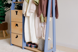Montessori kledingkast met lades en kledijvormige grepen -  Blauw