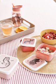 Rugtas teddy + broodtrommel en lunchbox set en drinkbeker