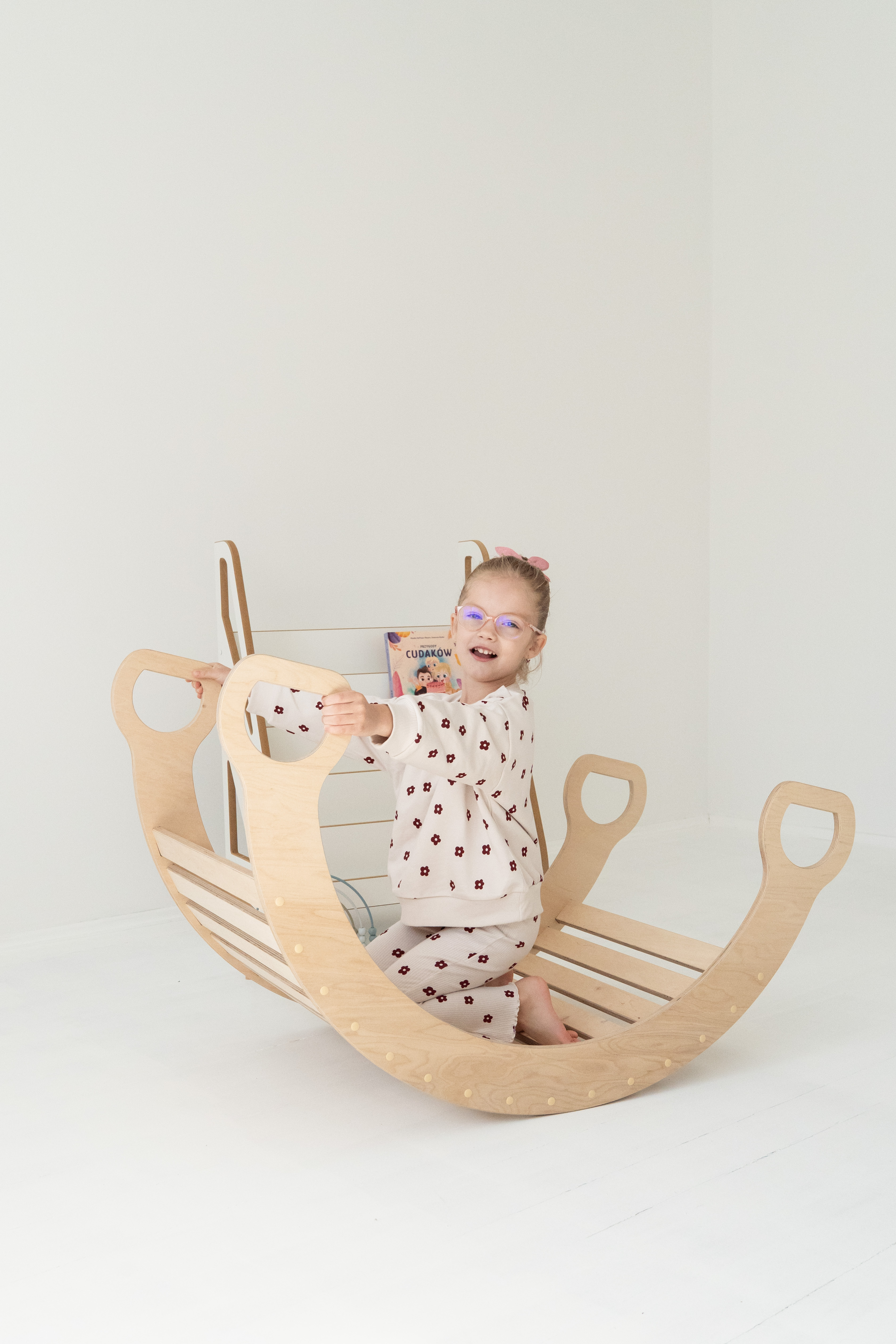 2-in-1 Montessori klimboog met Glijbaan met ladder - Groot