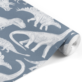 Dinosaurus behang blauw