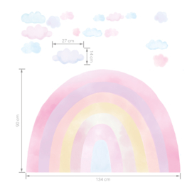 Muursticker regenboog met wolkjes