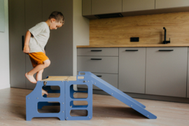 Modulair leertoren, keukenkruk, bureau en glijbaan - blauw