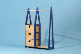 Montessori kledingkast met lades en kledijvormige grepen -  Blauw