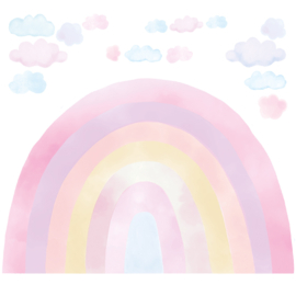 Muursticker regenboog met wolkjes