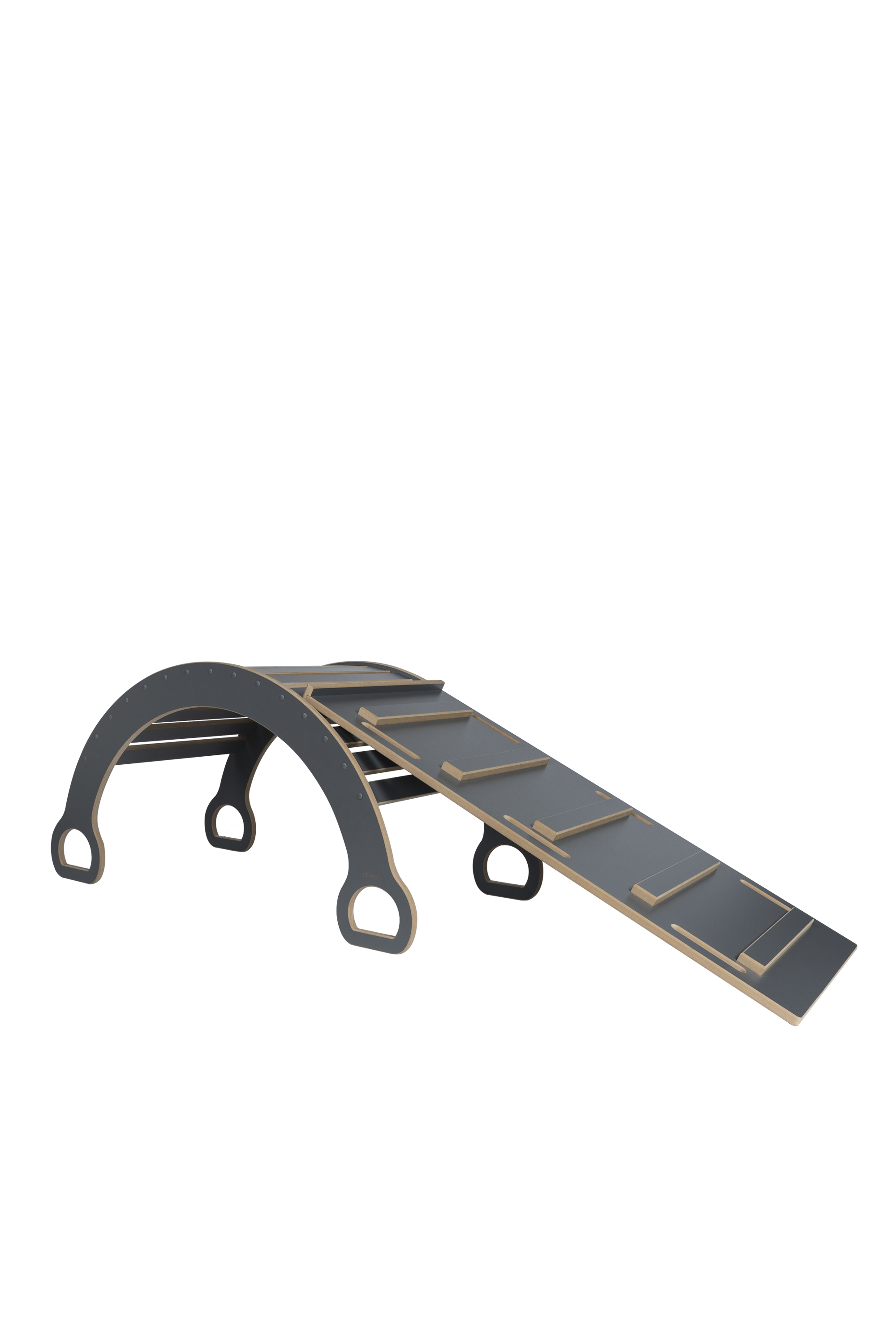 Grijze 2-in-1 Montessori klimboog met Glijbaan met ladder - Groot