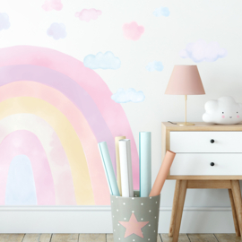 Muursticker regenboog met wolkjes