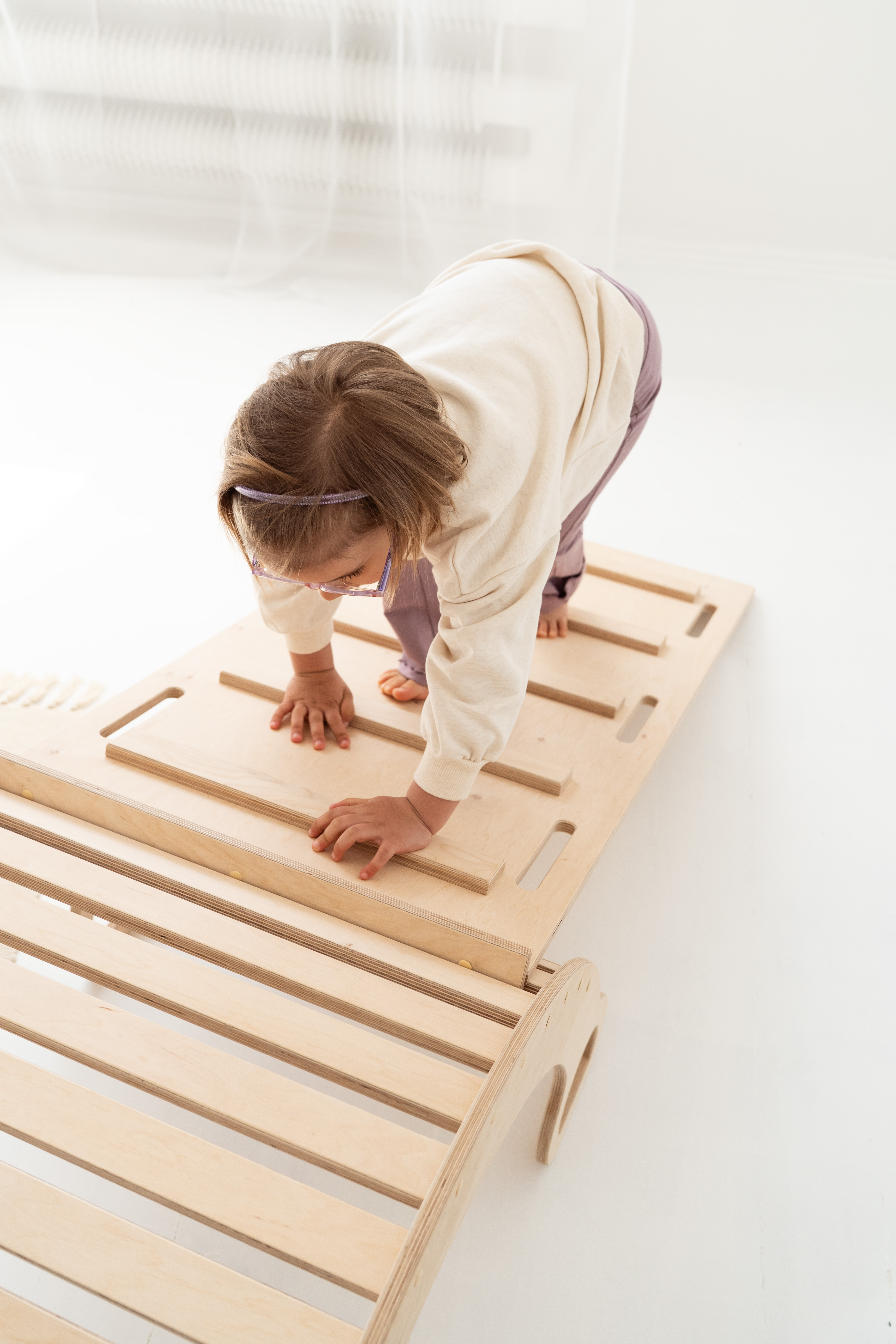 2-in-1 Montessori klimboog met Glijbaan met ladder - Groot