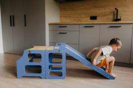 Modulair leertoren, keukenkruk, bureau en glijbaan - blauw
