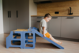 Modulair leertoren, keukenkruk, bureau en glijbaan - blauw
