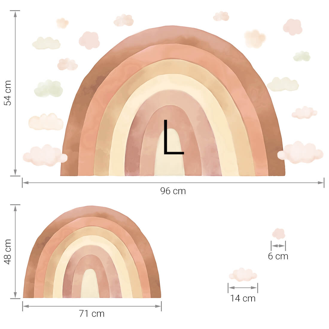 Muursticker regenboog met wolkjes