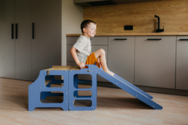 Modulair leertoren, keukenkruk, bureau en glijbaan - blauw